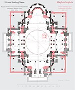 La planta de San Sava superpuesta a la de Santa Sofía de Constantinopla