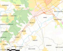 Mapa obce Milhaud