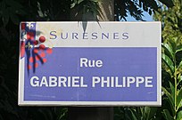 Plaque de la rue Gabriel-Philippe, en hommage au maire en fonction de 1850 à 1860.