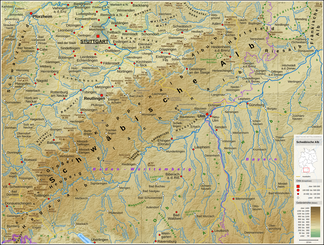 Reliefkarte der Schwäbischen Alb