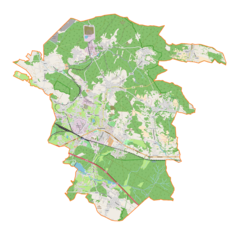 Mapa konturowa gminy Trzebinia, blisko centrum na lewo u góry znajduje się punkt z opisem „Krze”