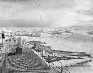 View from the bow of the Boarfish in the Chukchi Sea in 1947