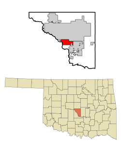 Location of Noble within the state of Oklahoma and Cleveland County