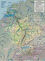 Rhine watershed, small, texts: national languages, legend: English