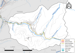 Carte en couleur présentant le réseau hydrographique de la commune