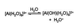 Équation bilan de l'hydrolyse du chlorure d'aluminium.