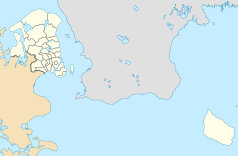 Mapa konturowa Regionu Stołecznego, po lewej znajduje się punkt z opisem „Kopenhaga”