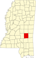 Kort over Mississippi med Jasper County markeret