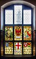 Fensterbilder im historischen Ratssaal: mittlere Fenster Berthold der III (Fritz Geigis) Das Zähringer Wappen, Konrad III. von Hohenstaufen unten Zunftwappen und das Stadtwappen