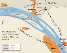 Karte um 1850: Die Ingelheimer Aue erscheint noch als Insel