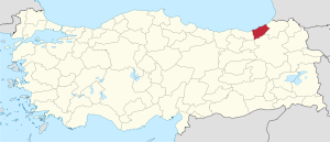 Location of Rize Province in Turkey