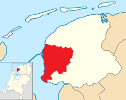 Ligging van Súdwest-Fryslân in Friesland-provinsie