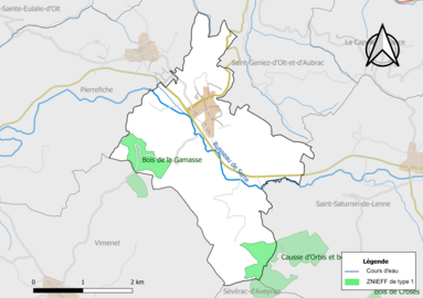 Carte des ZNIEFF de type 1 de la commune.