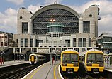 An image of Charing Cross Station with Southeastern trains at the platform.