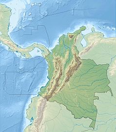 Mapa konturowa Kolumbii, blisko centrum po prawej na dole znajduje się punkt z opisem „źródło”, natomiast blisko prawej krawiędzi znajduje się punkt z opisem „ujście”