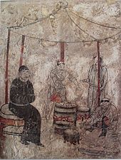 أهل خيطان يطبخون. لوحة جدارية من سلالة لياو (907-1125)