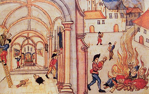 Destrucción de imágenes religiosas por los reformados en Zúrich, 1524.