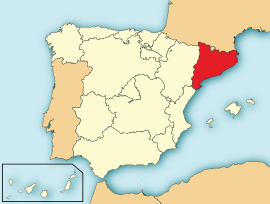 แผนที่ประเทศสเปนแสดงที่ตั้งแคว้นกาตาลุญญา