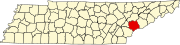 Hartă a statului Tennessee indicând comitatul Blount