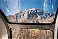 A mountain crag as scene from the dome car of the Canadian while passing through Jasper National Park.