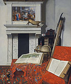 Corner of a study with rarities label QS:Len,"Corner of a study with rarities" label QS:Lpl,"Narożnik studia z osobliwościami" label QS:Lnl,"Interieur met een verzameling rariteiten" 1712. oil on canvas medium QS:P186,Q296955;P186,Q12321255,P518,Q861259 . 75 × 64 cm (29.5 × 25.1 in). Budapest, Museum of Fine Arts.