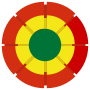 Bolivias kokarde er grønn, gul og rød.