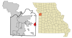 奧克格羅夫在傑克遜縣及密蘇里州的位置（以紅色標示）