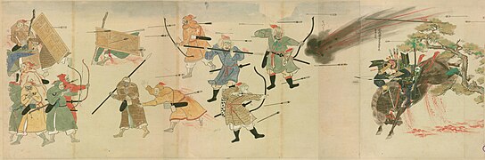 Battle scene depicting one of the Mongol invasions of Japan, Mōko Shūrai Ekotoba, 13th century