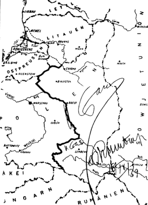 Карта к договору, подписанная Сталиным и Риббентропом. 1939