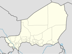 Mapa konturowa Nigru, na dole znajduje się punkt z opisem „Madarounfa”