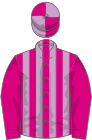 Cerise and lilac stripes, cerise sleeves, quartered cap