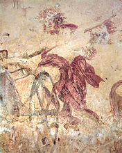 Secuestro de Perséfone por Hades. Pintura de parede, detalle v. 350.