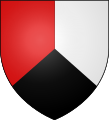 Escut tercejat en perla revessada de gules, argent i sable