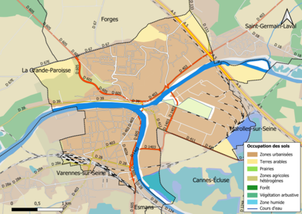 Carte des infrastructures et de l'occupation des sols en 2018 (CLC) de la commune.