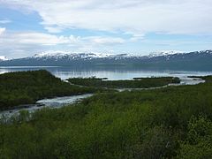 Embouchure de Abiskojåkka et lac Torneträsk près d'Abisko.