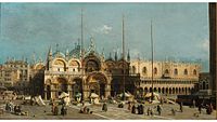 The Piazza San Marco, Venice 1740-1750. oil on canvas medium QS:P186,Q296955;P186,Q12321255,P518,Q861259 . 58.5 × 103 cm. Remagen, Arp Museum Bahnhof Rolandseck