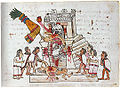 Mensenoffer van de Azteken voor Huitzilopochtli, Codex Magliabechiano, 16e eeuw