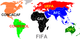 Países miembros de la FIFA coloreados por confederación (los de la Conmebol están en verde