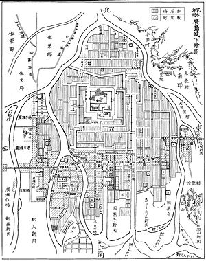 寛永年間の広島の絵図（『概観広島市史』より）。国泰寺新開、つまり河口付近だった事がわかる。