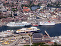 Luftaufnahme von Fähren im Kieler Hafen Aerial view of some ferries in Kiel port