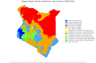 A Köppen climate classification map for Kenya for 1980–2016. Kakamega Rainforest is classified as Af (Tropical, rainforest) as with the surrounding area.