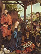 马丁·松高尔（英语：Martin Schongauer）的《牧羊人的崇拜（英语：Adoration of the Shepherds (Martin Schongauer, Berlin)）》，37.5 × 28cm，约作于1480年，1902年始藏[28]