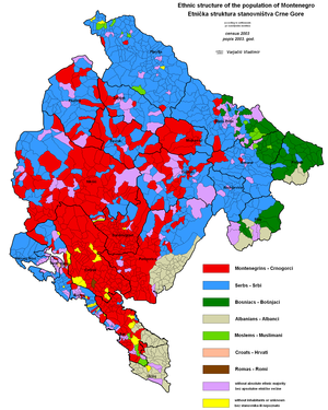 Etnische kaart van Montenegro, volgens de census van 2003.
