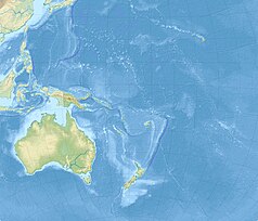 Mapa konturowa Oceanii, blisko centrum na prawo znajduje się czarny trójkącik z opisem „Mauga Silisili”
