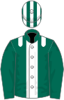 Dark green, white panel, white epaulets, white stripes on green cap