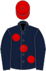 Dark blue, large red spots, red cap