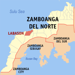 Mapa de Zamboanga del Norte con Labason resaltado