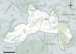 Carte en couleur présentant le réseau hydrographique de la commune