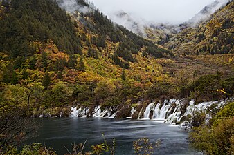 四川九寨溝風景名勝區于1992年被联合国教科文组织列為世界遺產[811]。图为九寨沟的卧龙海