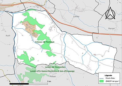 Carte des ZNIEFF de type 1 sur la commune.